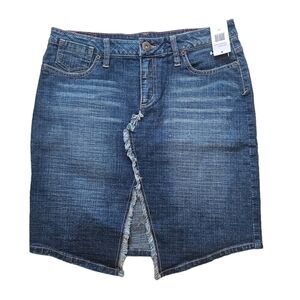 90s NWT Bongo‎ Skirt dark wash frayed split center knee-length Skirt Size 11